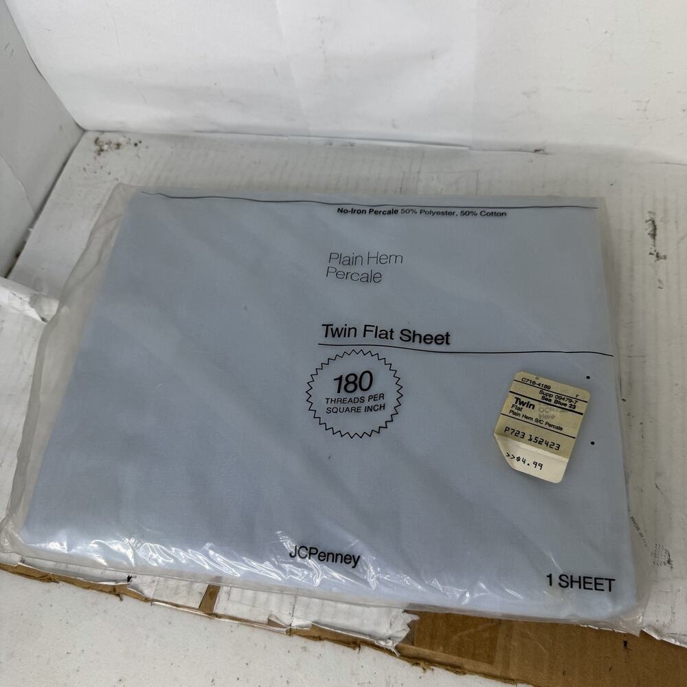 Vintage JC PENNEY Twin Flat Sheet USA Made PALE BLUE 180 Thread Brand New Sealed